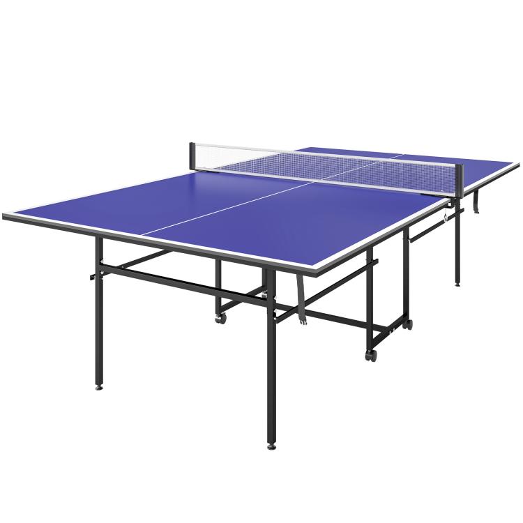 Folding Portable Tennis Table, 2 Paddles, 3 Balls, Metal Frame, 274x152.5x76 cm (Blue)