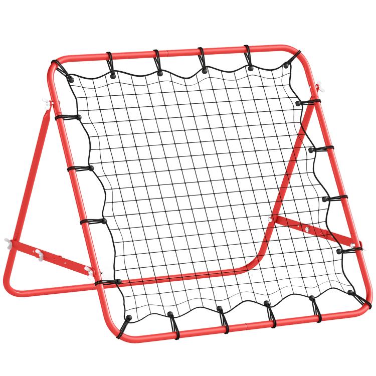 Football Rebounder, 84 x 84 cm Soccer Rebounder with Steplessly Adjustable Angle, Kickback Rebound Wall Soccer Goal for Youth Shooting, Passing and Ball Control Training (Red)