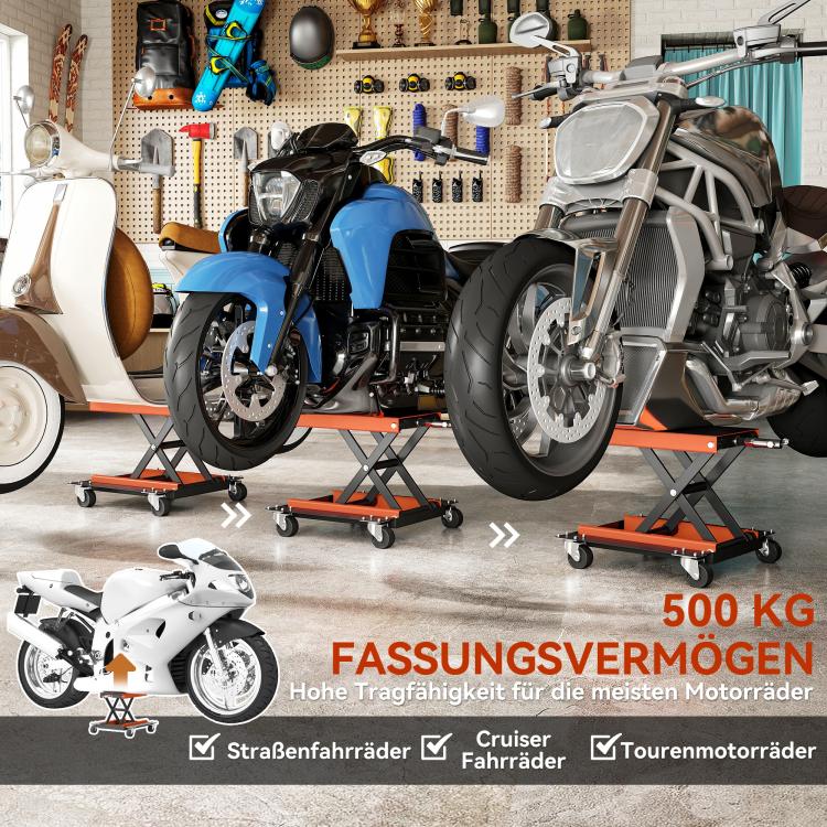 Motorcycle Lift 500 kg Capacity, 135–390 mm Height-Adjustable, Steel, Orange