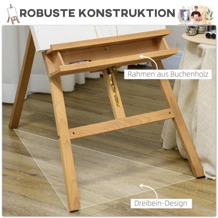 Wooden easel, height-adjustable, foldable, with pen tray, beechwood, 65 x 110 x 180-235 cm — view 7