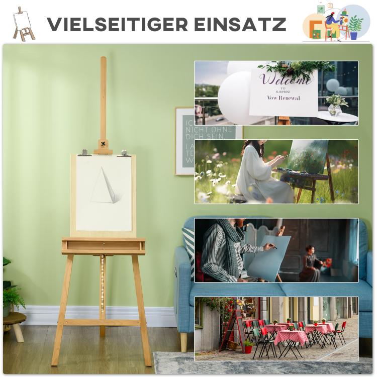 Wooden easel, height-adjustable, foldable, with pen tray, beechwood, 65 x 110 x 180-235 cm — view 10