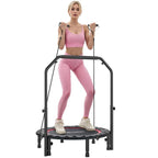 102cm Foldable Trampoline with Adjustable Handrail and Steel Frame, Red and Black