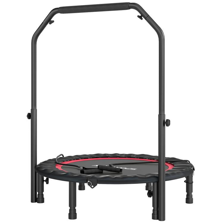 102cm Foldable Trampoline with Adjustable Handrail and Steel Frame, Red and Black