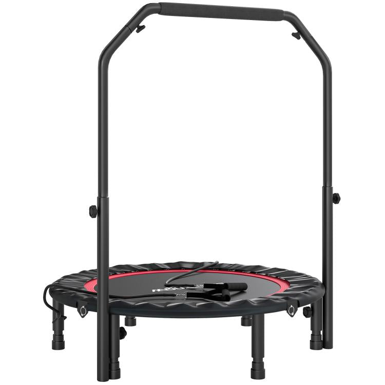 102cm Foldable Trampoline with Adjustable Handrail and Steel Frame, Red and Black