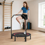 102cm Foldable Trampoline with Adjustable Handrail and Steel Frame, Red and Black