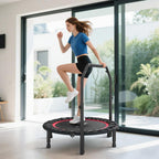 102cm Foldable Trampoline with Adjustable Handrail and Steel Frame, Red and Black