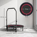 102cm Foldable Trampoline with Adjustable Handrail and Steel Frame, Red and Black