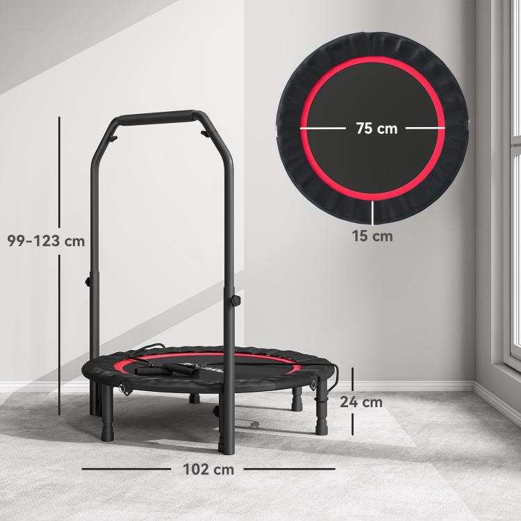 102cm Foldable Trampoline with Adjustable Handrail and Steel Frame, Red and Black