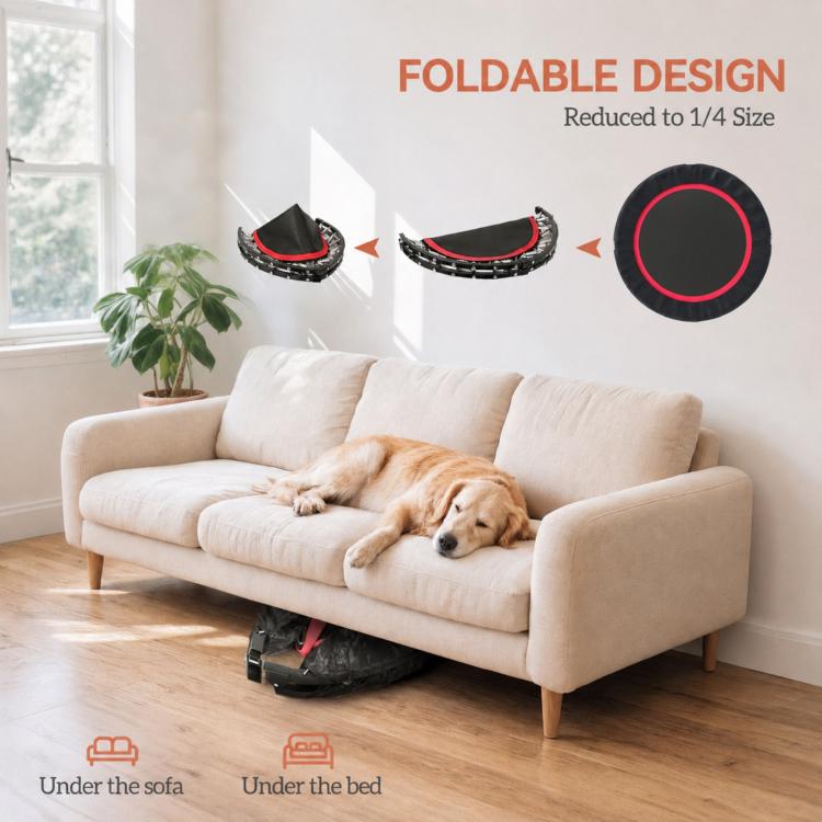 102cm Foldable Trampoline with Adjustable Handrail and Steel Frame, Red and Black
