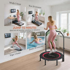 102cm Foldable Trampoline with Adjustable Handrail and Steel Frame, Red and Black