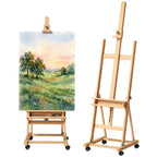 Folding beechwood artist's easel on wheels for canvases up to 118 cm, natural wood — view 2