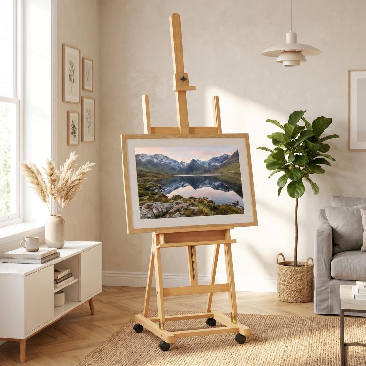 Folding beechwood artist's easel on wheels for canvases up to 118 cm, natural wood — view 11