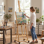 Folding beechwood artist's easel on wheels for canvases up to 118 cm, natural wood — view 3