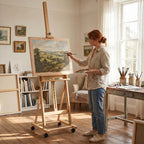 Folding beechwood artist's easel on wheels for canvases up to 118 cm, natural wood — view 4