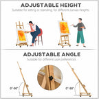 Folding beechwood artist's easel on wheels for canvases up to 118 cm, natural wood — view 6