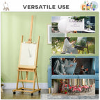 Folding beechwood artist's easel on wheels for canvases up to 118 cm, natural wood — view 10
