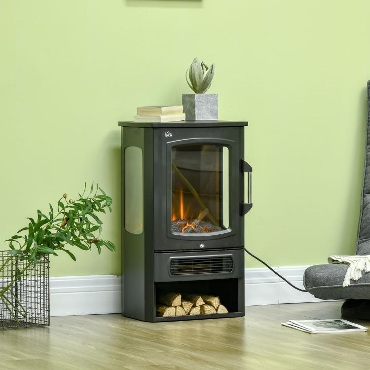 Electric fireplace, realistic flames, 2 heat settings, overheat protection, steel, black, 44.5 x 32 x 74 cm — view 4