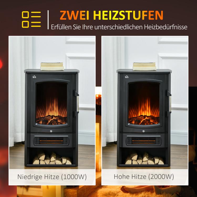 Electric fireplace, realistic flames, 2 heat settings, overheat protection, steel, black, 44.5 x 32 x 74 cm — view 6