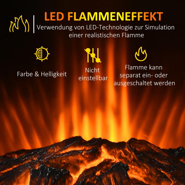 Electric fireplace, realistic flames, 2 heat settings, overheat protection, steel, black, 44.5 x 32 x 74 cm — view 7