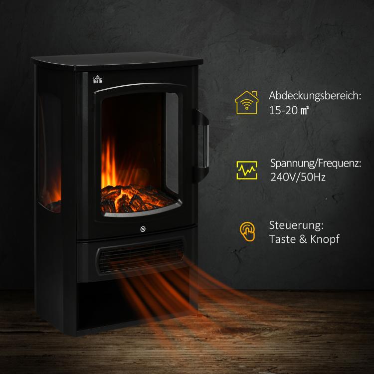 Electric fireplace, realistic flames, 2 heat settings, overheat protection, steel, black, 44.5 x 32 x 74 cm — view 9
