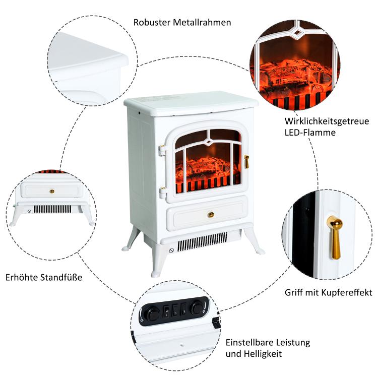 Electric fireplace with heater, electric fireplace with LED flame effect, 950/1850W decorative fireplace, electric fireplace with overheat protection, white. — view 8
