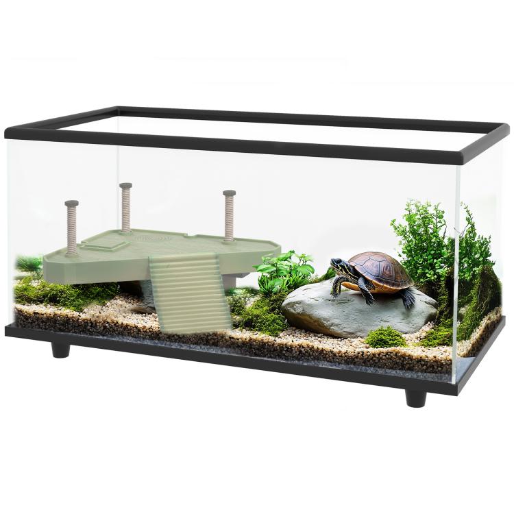 50L Turtle Aquarium/Terrarium for Small Turtles with Platform, Ramp, and Thermometer 60x30x32cm Transparent