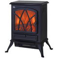 Retro-Style Electric Fireplace with Flame Effect, 1000-2000W Thermostat, and Adjustable Light – Black