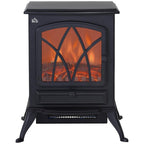 Retro-Style Electric Fireplace with Flame Effect, 1000-2000W Thermostat, and Adjustable Light – Black — view 2