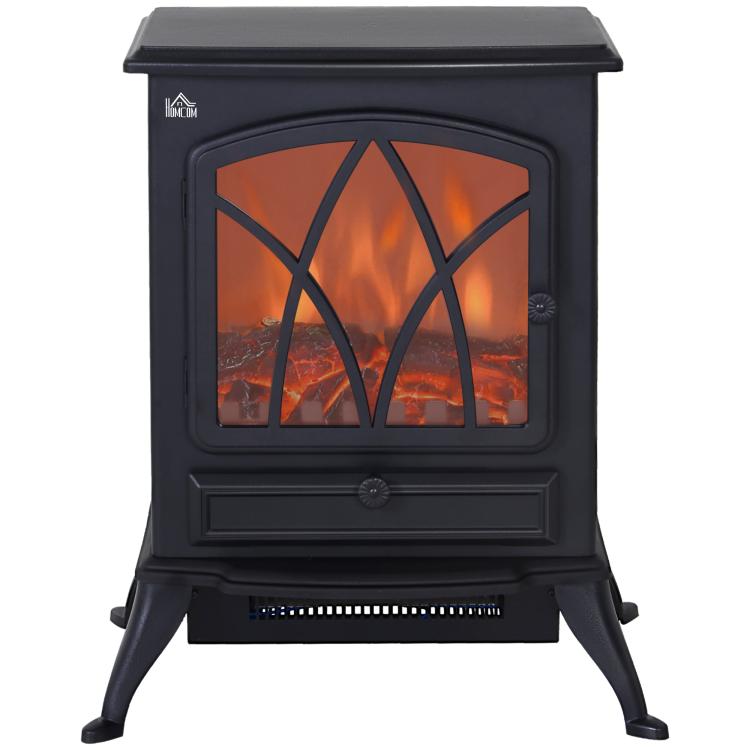 Retro-Style Electric Fireplace with Flame Effect, 1000-2000W Thermostat, and Adjustable Light – Black — view 2