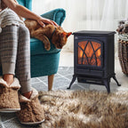 Retro-Style Electric Fireplace with Flame Effect, 1000-2000W Thermostat, and Adjustable Light – Black — view 4