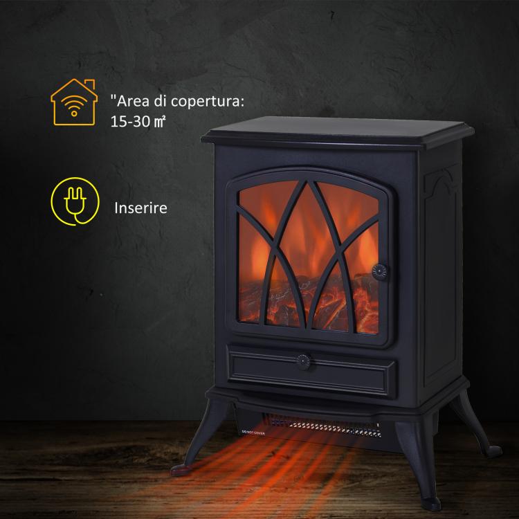 Retro-Style Electric Fireplace with Flame Effect, 1000-2000W Thermostat, and Adjustable Light – Black — view 6