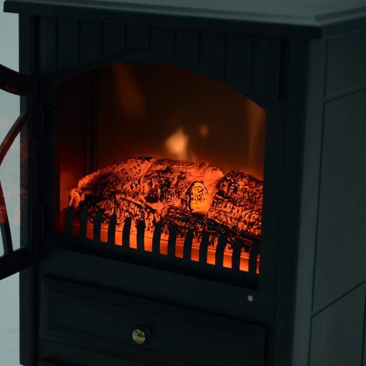 Retro-Style Electric Fireplace with Flame Effect, 1000-2000W Thermostat, and Adjustable Light – Black — view 9