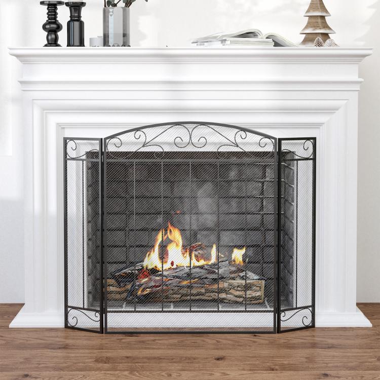 105 x 80.5 cm Fireplace Spark Guard – 3-Panel Folding Fireplace Screen – Black Fireplace Protector — view 3