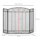 105 x 80.5 cm Fireplace Spark Guard – 3-Panel Folding Fireplace Screen – Black Fireplace Protector — view 5