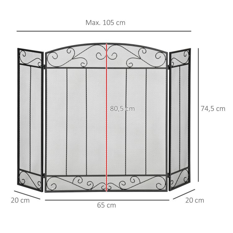 105 x 80.5 cm Fireplace Spark Guard – 3-Panel Folding Fireplace Screen – Black Fireplace Protector — view 5