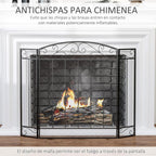105 x 80.5 cm Fireplace Spark Guard – 3-Panel Folding Fireplace Screen – Black Fireplace Protector — view 6