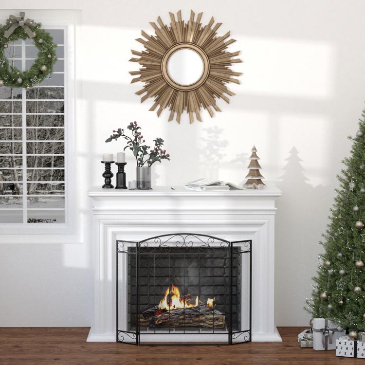 105 x 80.5 cm Fireplace Spark Guard – 3-Panel Folding Fireplace Screen – Black Fireplace Protector — view 9