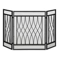 3-Panel Folding Fireplace Screen with Hinges and Decorative Metal Frame, 126x3x80 cm, Black
