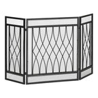 3-Panel Folding Fireplace Screen with Hinges and Decorative Metal Frame, 126x3x80 cm, Black — view 2