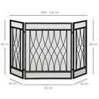 3-Panel Folding Fireplace Screen with Hinges and Decorative Metal Frame, 126x3x80 cm, Black — view 5