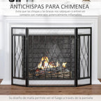 3-Panel Folding Fireplace Screen with Hinges and Decorative Metal Frame, 126x3x80 cm, Black — view 6