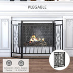 3-Panel Folding Fireplace Screen with Hinges and Decorative Metal Frame, 126x3x80 cm, Black — view 7
