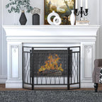 3-Panel Folding Fireplace Screen with Hinges and Decorative Metal Frame, 126x3x80 cm, Black — view 9