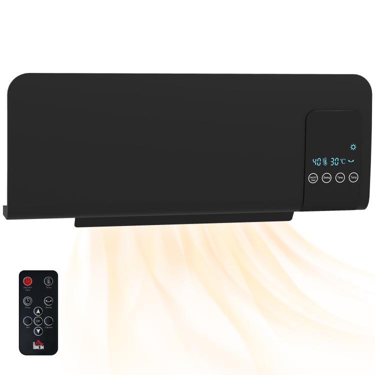 Wall-mounted PTC ceramic fan heater – 1000 W / 2000 W, oscillation, timer, with remote control – Black