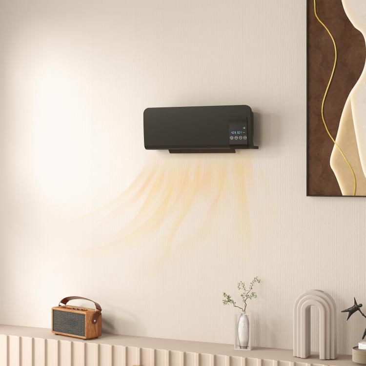 Wall-mounted PTC ceramic fan heater – 1000 W / 2000 W, oscillation, timer, with remote control – Black — view 4