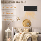Wall-mounted PTC ceramic fan heater – 1000 W / 2000 W, oscillation, timer, with remote control – Black — view 6