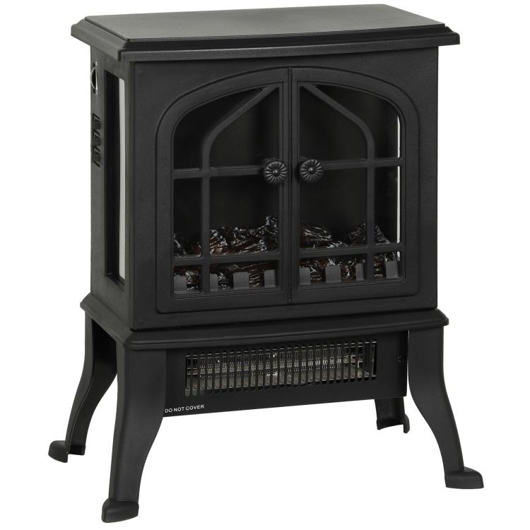 Freestanding Electric Fireplace 900/1800W, 3D Flame Effect, Adjustable Thermostat, Viewing Windows, for 15–30 square meter, Black — view 12