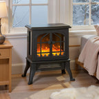 Freestanding Electric Fireplace 900/1800W, 3D Flame Effect, Adjustable Thermostat, Viewing Windows, for 15–30 square meter, Black — view 3