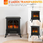Freestanding Electric Fireplace 900/1800W, 3D Flame Effect, Adjustable Thermostat, Viewing Windows, for 15–30 square meter, Black — view 7