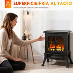Freestanding Electric Fireplace 900/1800W, 3D Flame Effect, Adjustable Thermostat, Viewing Windows, for 15–30 square meter, Black — view 10